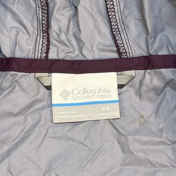 Columbia Jacket Girls XS Purple Hooded Lightweight Windbreaker Full Zip Hiking - Picture 7 of 10